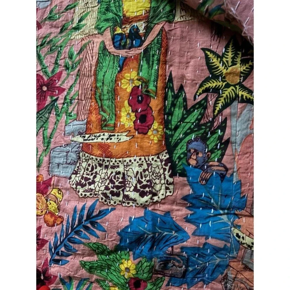 Peach Frida Kahlo boho cotton quilt‎ throw 90